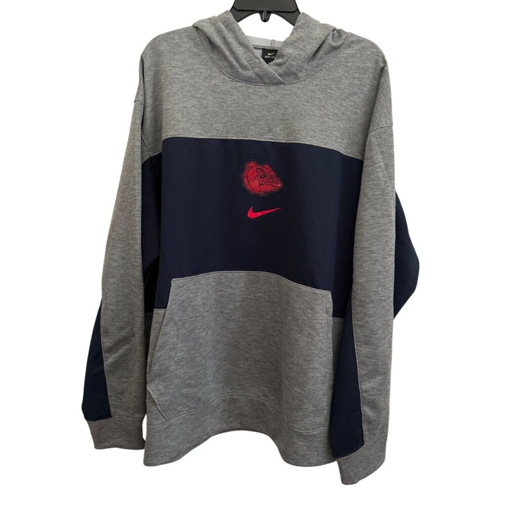 Nike Dri-Fit Gonzaga Bulldogs Hoodie XXL Gray/Navy Blue Kangaroo Pocket